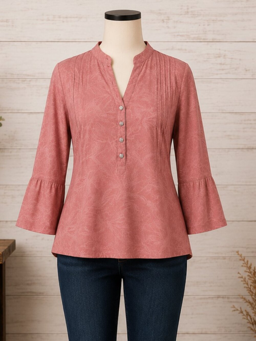 NWOT New York & Company Dusty Rose Button-Front Blouse Size L
